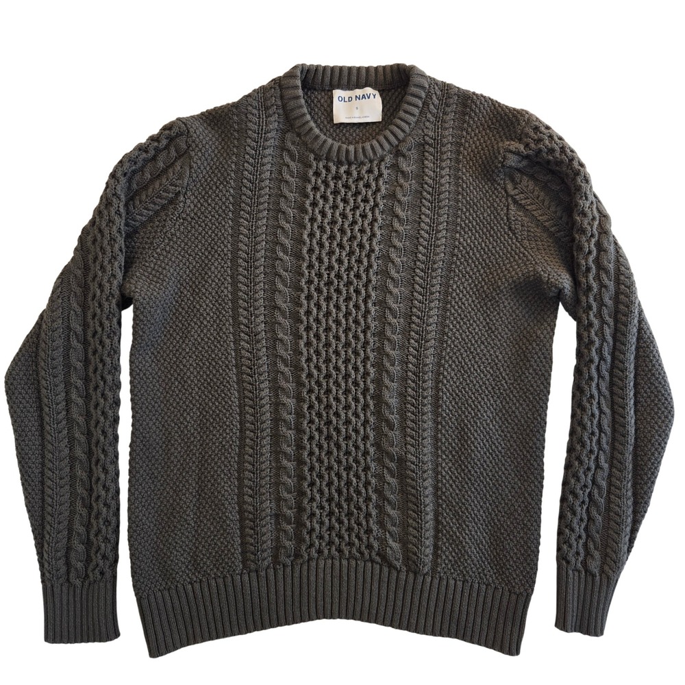 Old Navy Womens S Gray Green Chunky Cable Knit Dark Academia Cottagecore Sweater - Picture 4 of 7